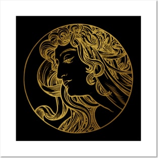 Art nouveau gold silhouette lady 4 Posters and Art